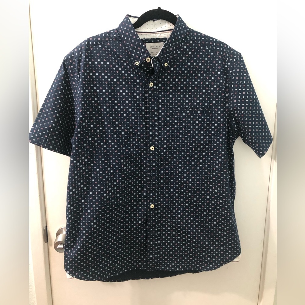 EUC, Level Ten, Men’s Size L, Navy Blue design, Slim Fit, Button-Down DressShirt